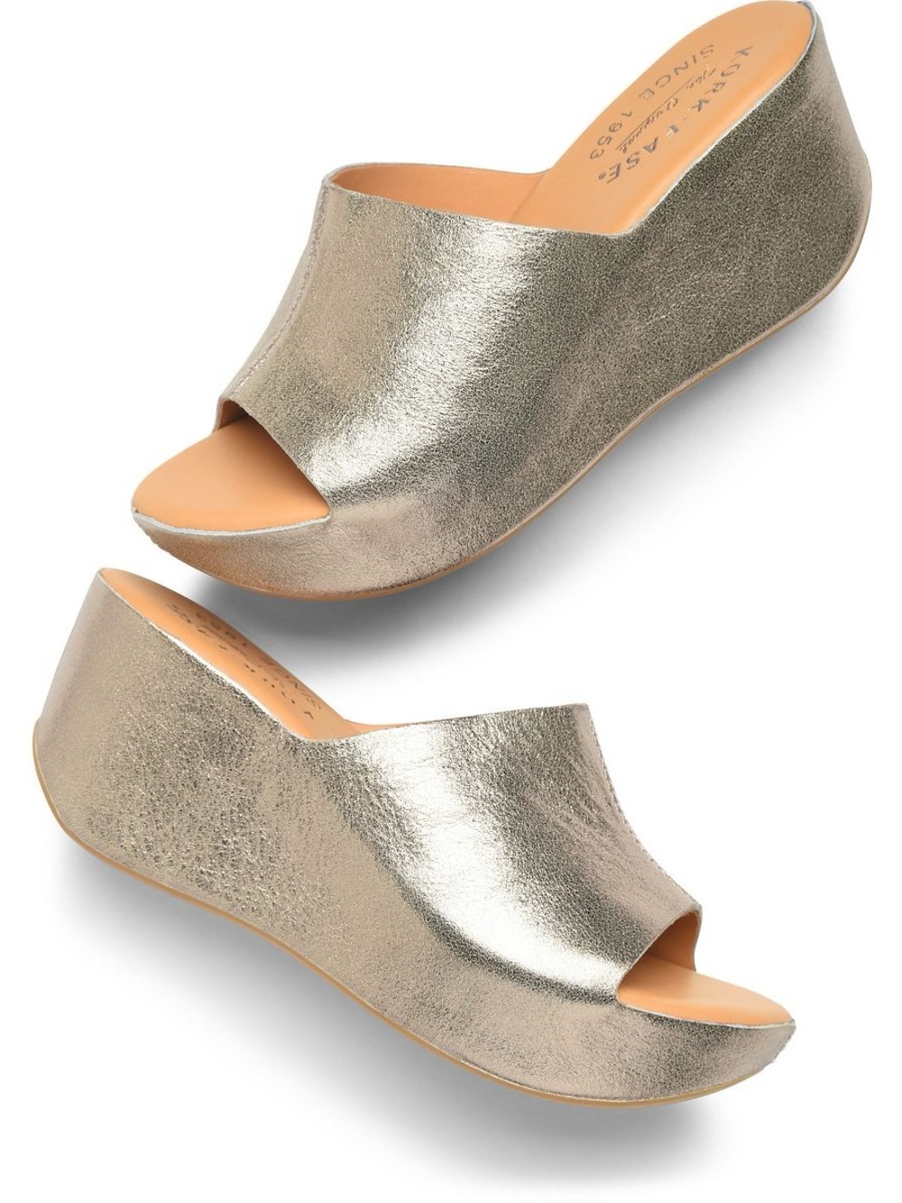 Kork-Ease Greer leather platform wedge slides metallic size 7